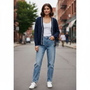 NWOT Old Navy Varsity Cable Knit Cardigan Sweater Navy Cotton Academia Women XS